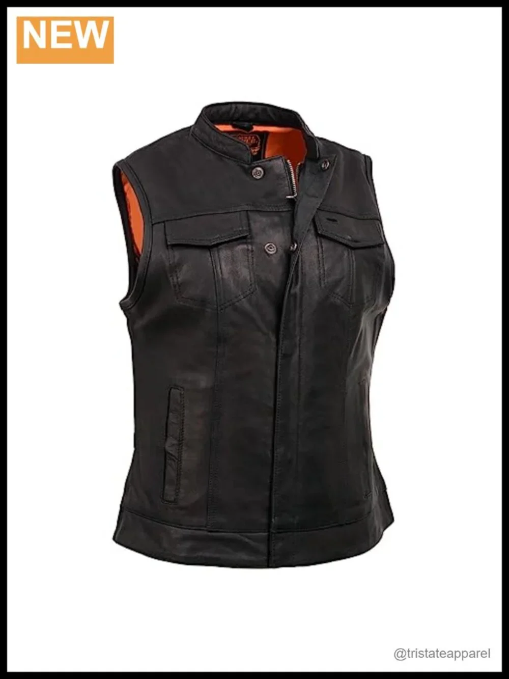 Women's Leather Motorcycle Vest Concealed Carry Snap Zip Closure